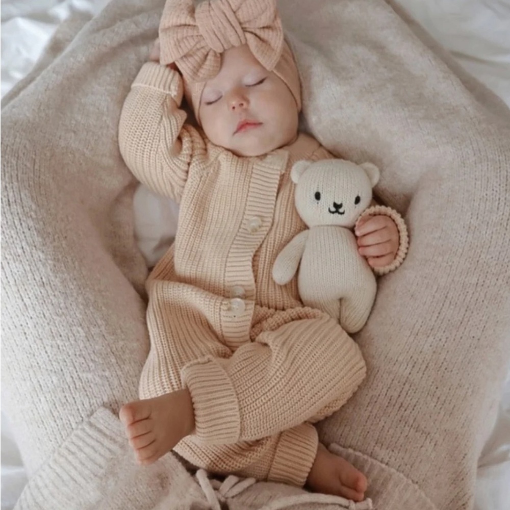 Cotton knitted baby Romper. Apricot. 6-12months.